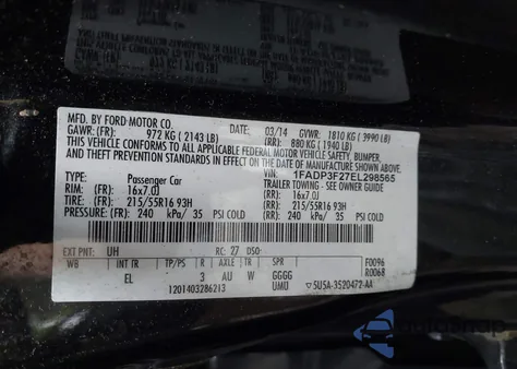 2014 Ford Focus Se z USA, uszkodzony, nr VIN 1FADP3F27EL298565